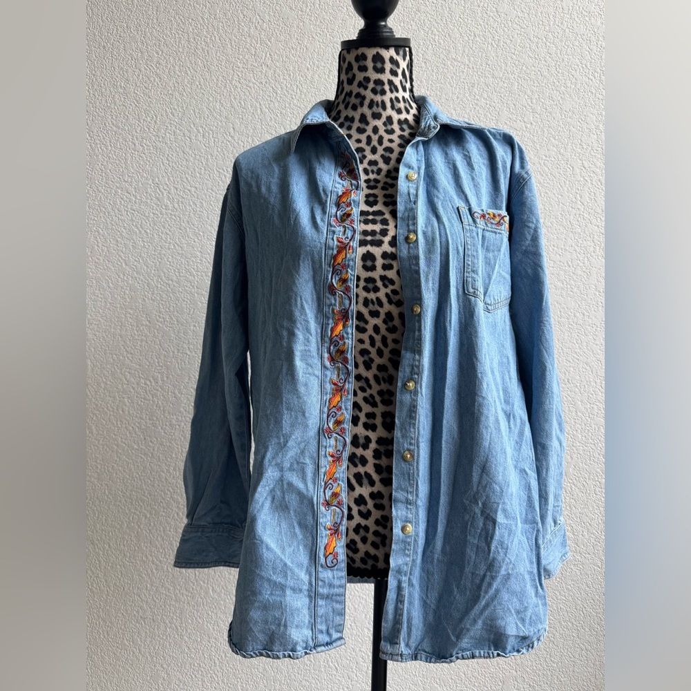 Style Studio Fall Embroidered Denim Button Up
